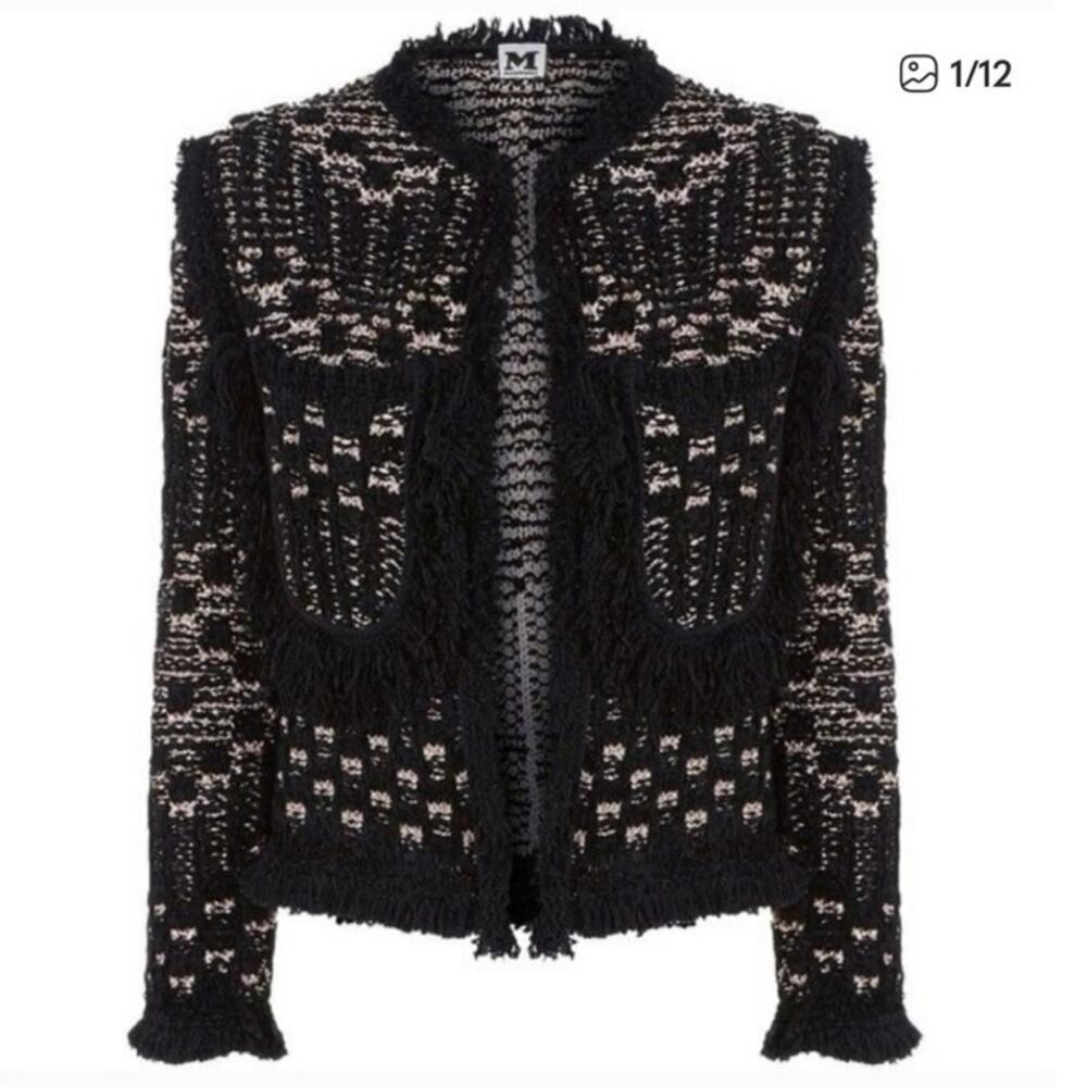 M Missoni Fringed Lurex Tweed Jacket Black Pink Metallic EU 38 / US XS